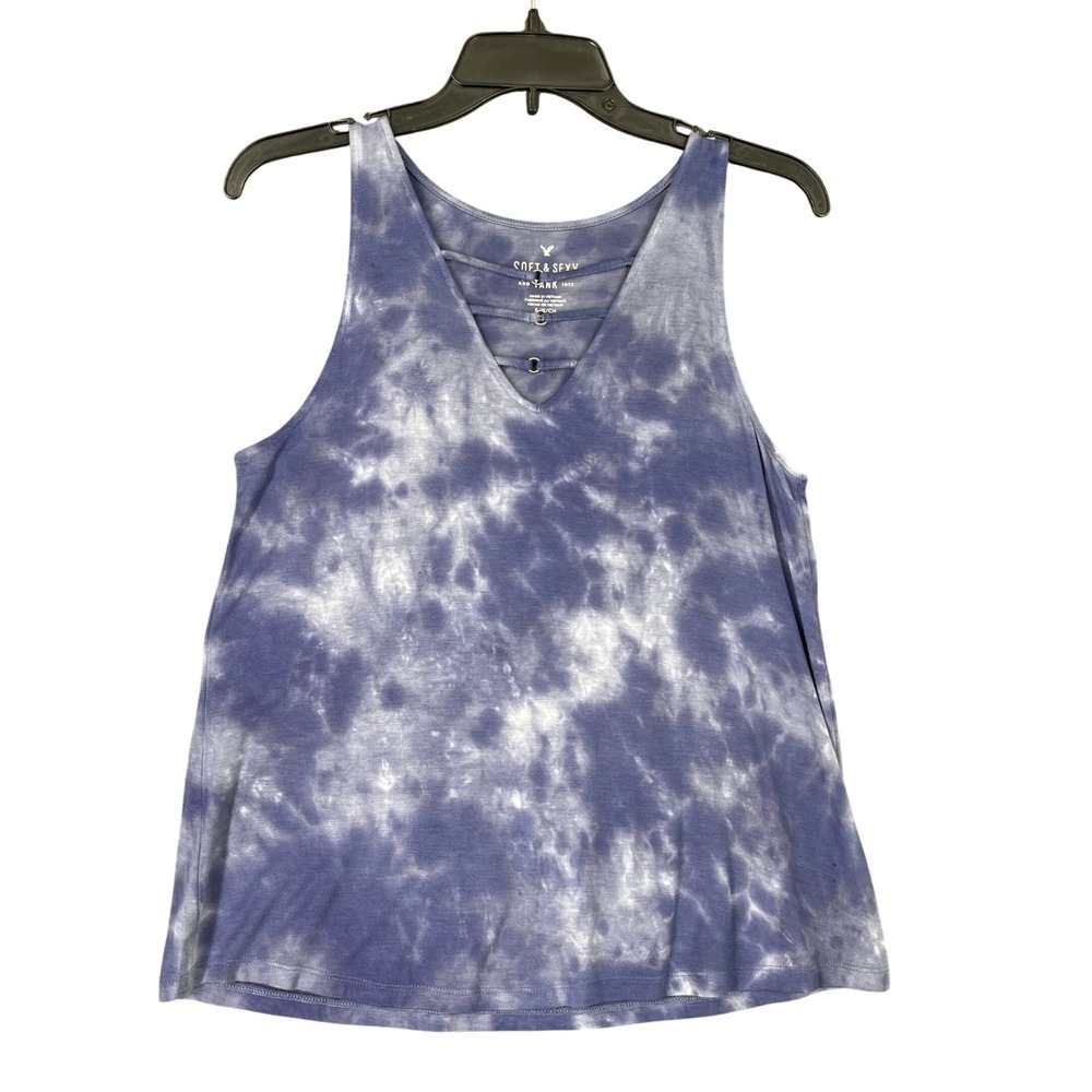 American Eagle Soft Sexy Tank Top Tie Dye Strappy V Neck Sleeveless Blue S Women